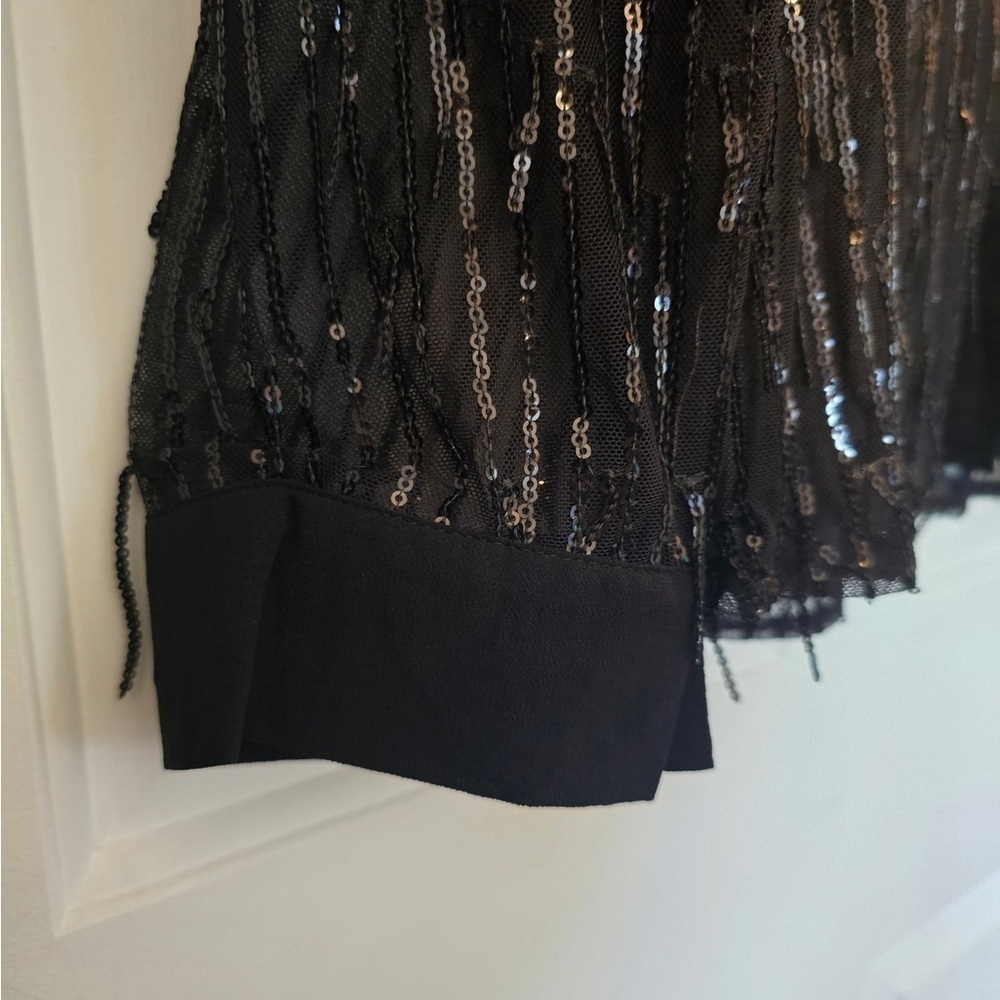 Ultra Pink Black Sheer Sequined Collared Button Up Size 2X Plus LS NWT Dressy - Picture 5 of 8